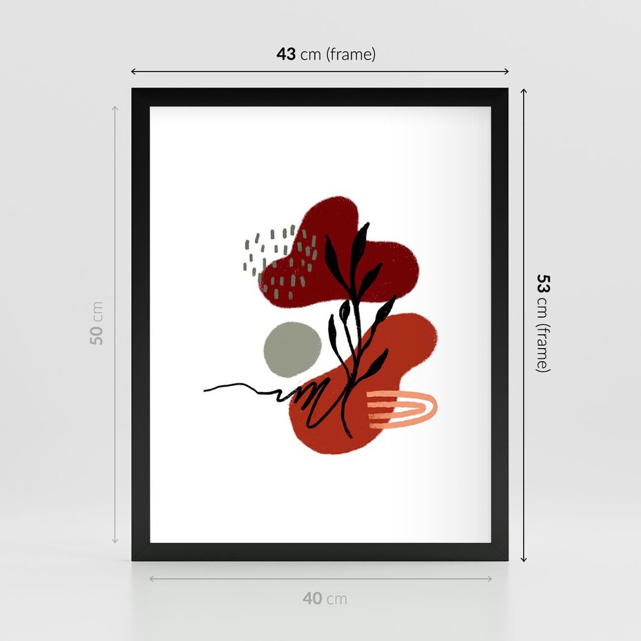 Plakat w ramie 40x50 - Migocące Kształty Liści - bstrakcyjna sztuka, boho kształty - rama czarna