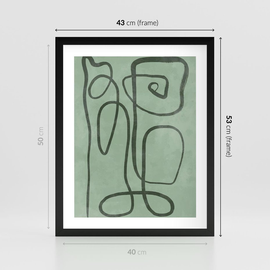 Plakat w ramie 40x50 - Zielone Wariacje w Liniach - abstrakcyjne zielone linie, skandynawski design - rama czarna