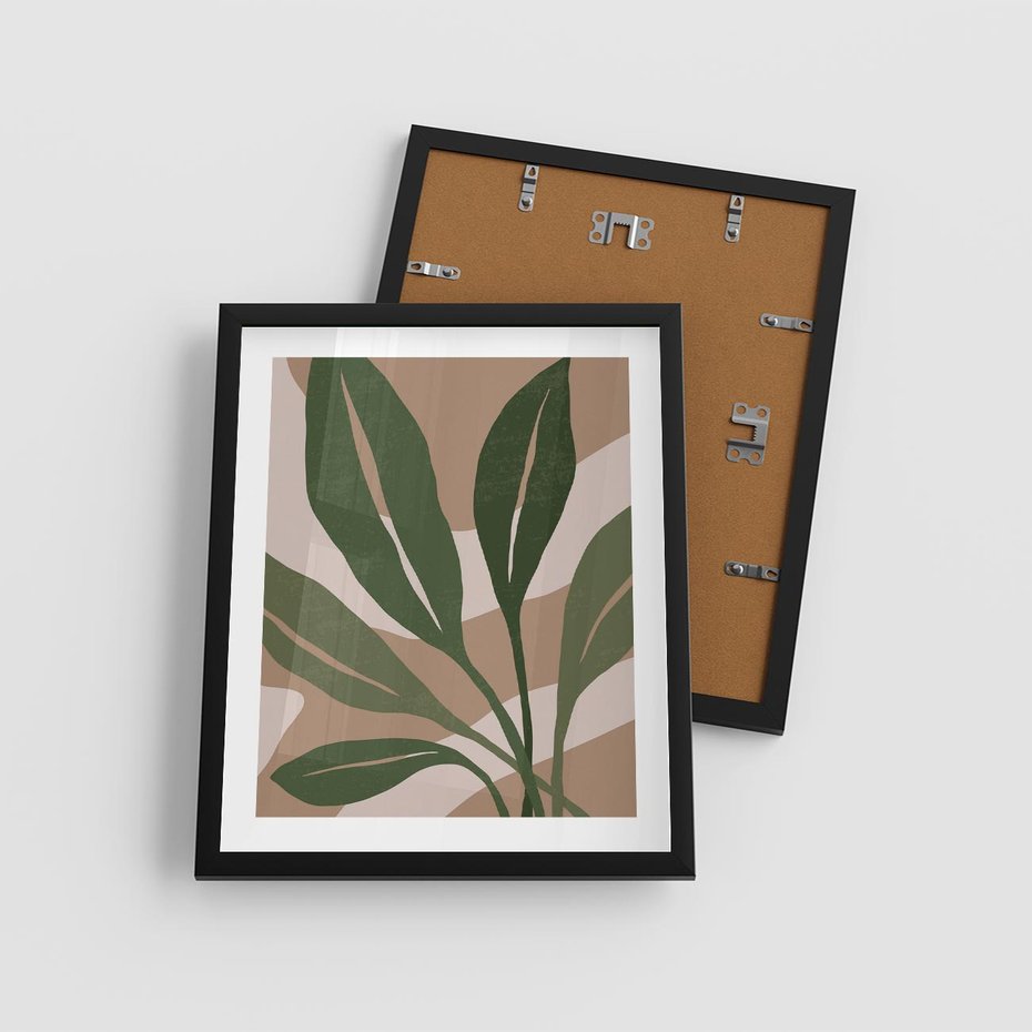 Plakat w ramie 40x50 - Nowoczesność Natury: Plakat z Zielonymi Liśćmi - nowoczesny plakat, beż - rama czarna