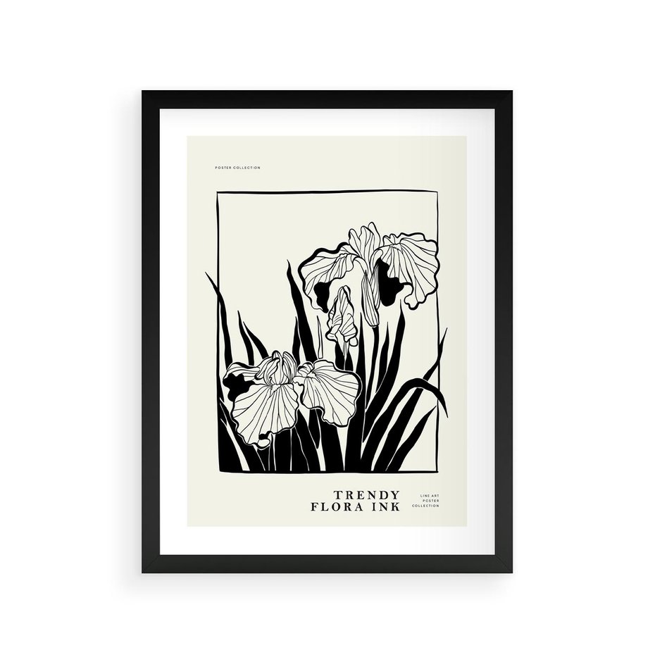 Plakat w ramie 30x40 - Spojrzenia na szkicowaną przeszłość - kwiaty, typografia - rama czarna