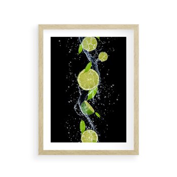 Plakat w ramie 30x40 - Świeżość Cytrusów - limonki, cytryny - rama drewno