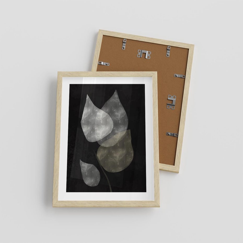 Plakat w ramie 30x40 - Mroczne Złudzenia - abstrakcyjne liście, mroczna atmosfera - rama drewno