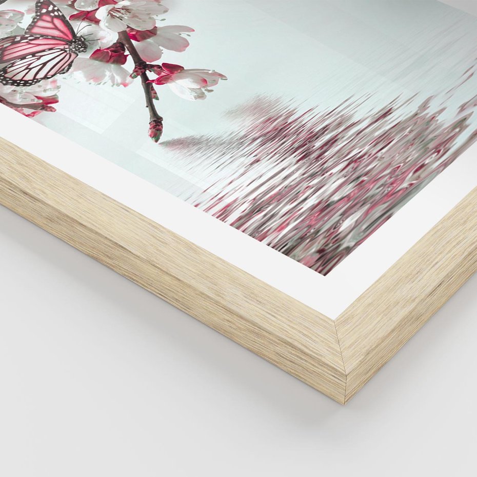 Plakat w ramie 50x70 - Kwiatowa baśń z motylami - kwiaty, motyle - rama drewno