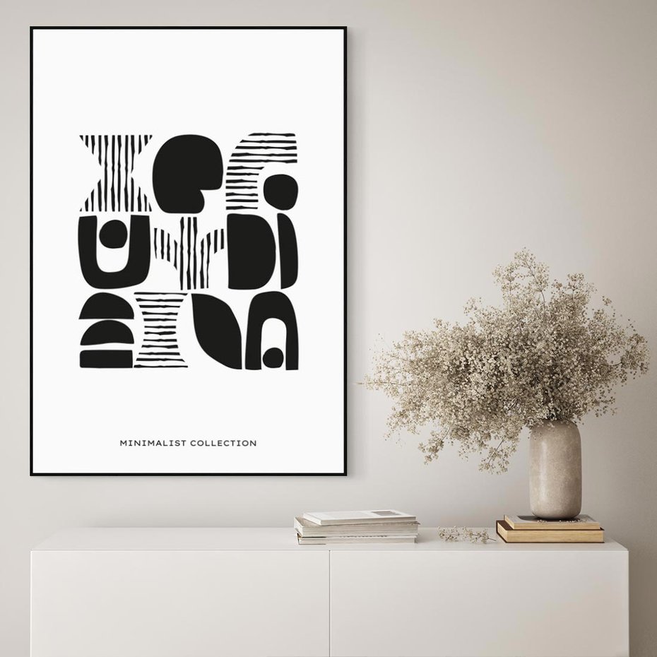 Obraz w ramie 50x70 - Taniec Dziwacznych Kresek - minimalistyczny plakat, czarno biały - rama czarna