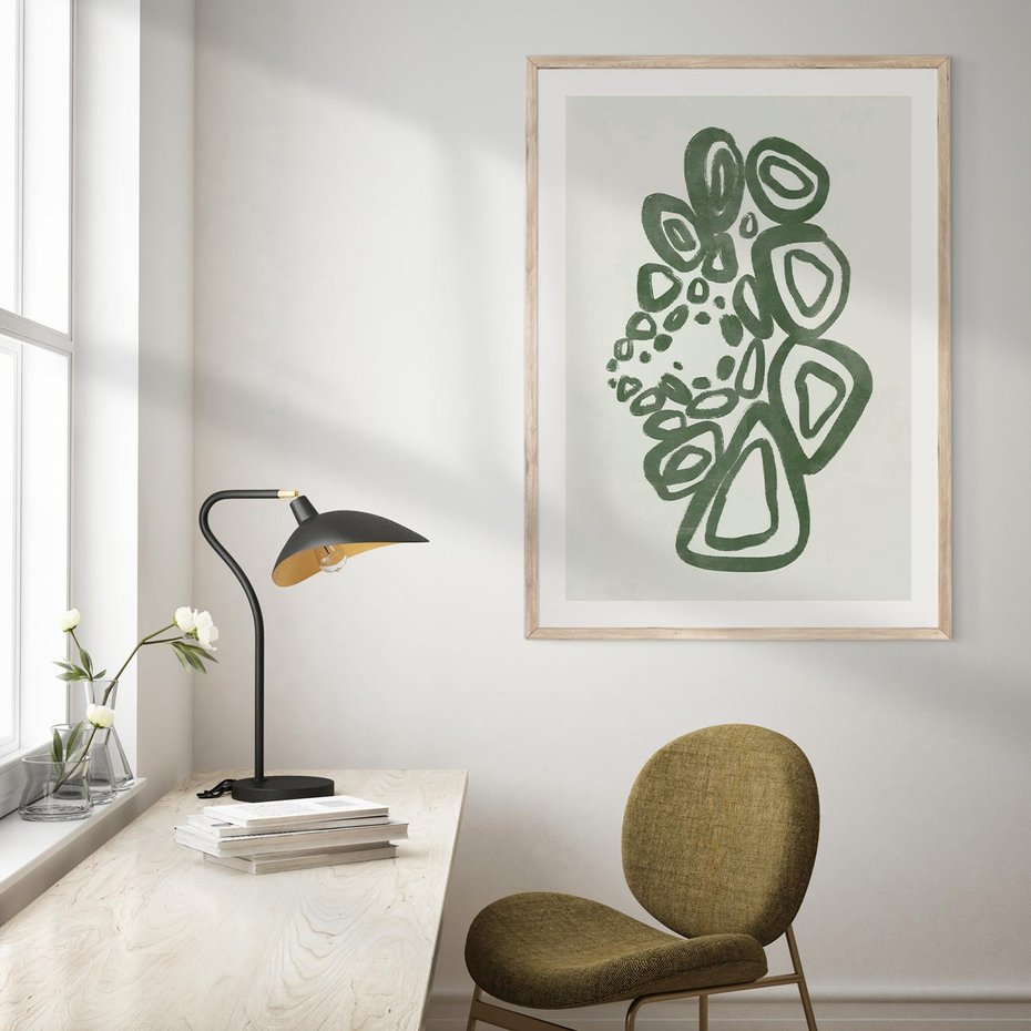 Plakat w ramie 50x70 - Migotliwe Widzenia Zieleni - zielona abstrakcja, zgaszona zieleń - rama drewno