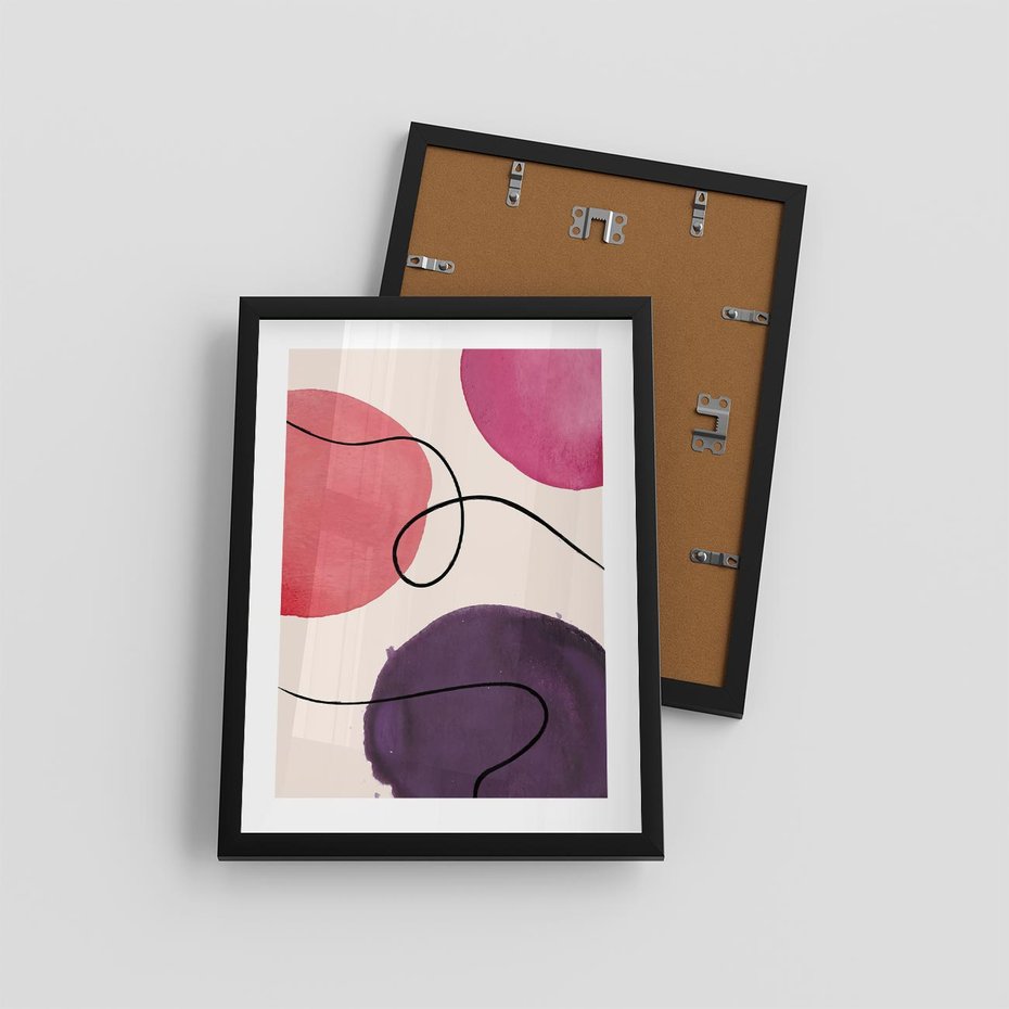 Plakat w ramie 30x40 - Migoczące Echo - abstrakcyjne akwarelowe plamy, nieregularne linie - rama czarna