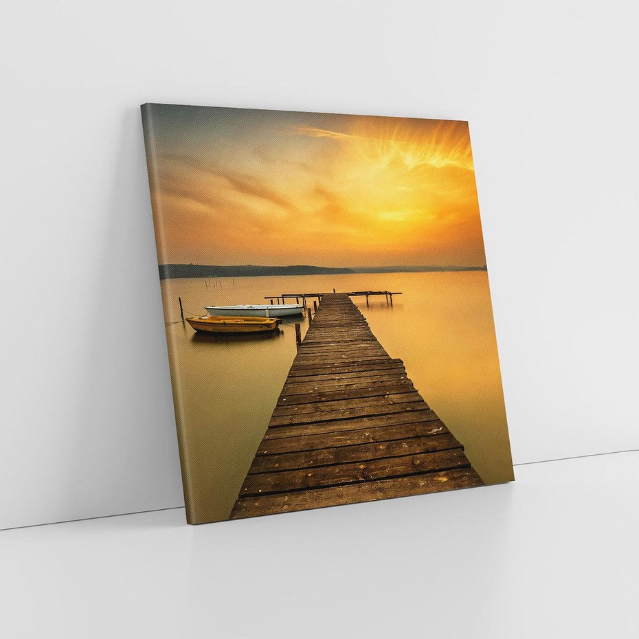 Obraz na płótnie 80x80 - Zachód słońca nad jeziorem: Piękno natury - zachód, słońca