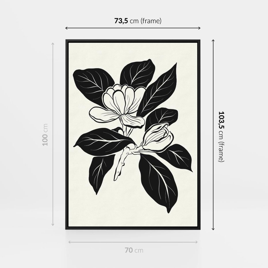 Obraz w ramie 70x100 - Spojrzenie w kształty kwiatów - kwiaty magnolii, minimalizm - rama czarna