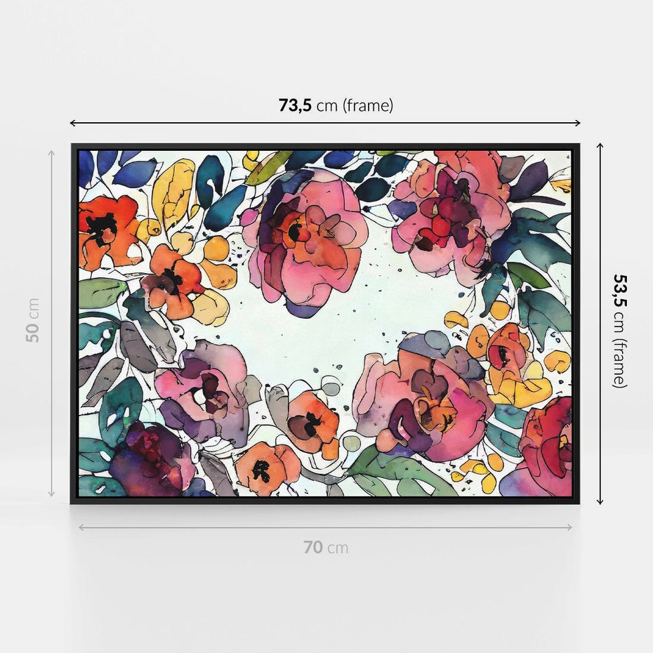 Obraz w ramie 70x50 - Rozkwitające marzenia - akwarelowe kwiaty, kolory - rama czarna