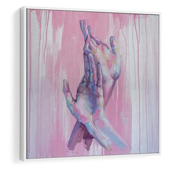 Obraz w ramie 50x50 - Splecione - obraz olejny, pastelowe kolory - rama biała