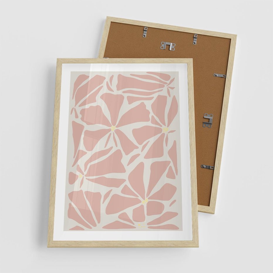 Plakat w ramie 50x70 - Akwarelowe Promienie - abstrakcyjne boho kwiaty, kompozycja - rama drewno