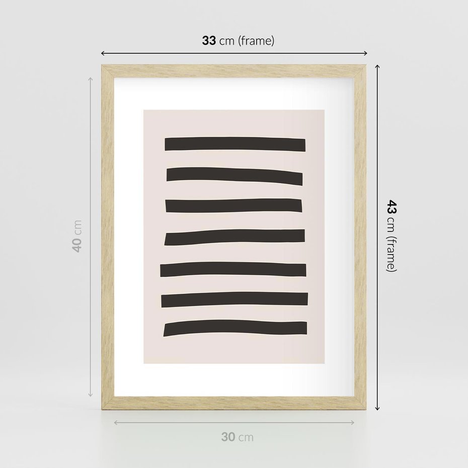 Plakat w ramie 30x40 - Strukturalna Rewolucja Form - minimalizm, czarne pasy - rama drewno