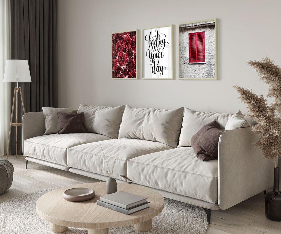 Zestaw obrazy w ramie 40x50 galeria - Twój, dzień, cytat, motywacja - rama drewno