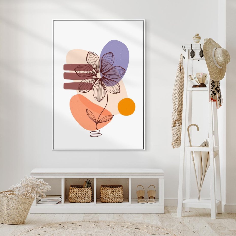 Obraz w ramie 70x100 - Migocące Odbicia Kwiatów - abstrakcyjna sztuka, plamy - rama biała