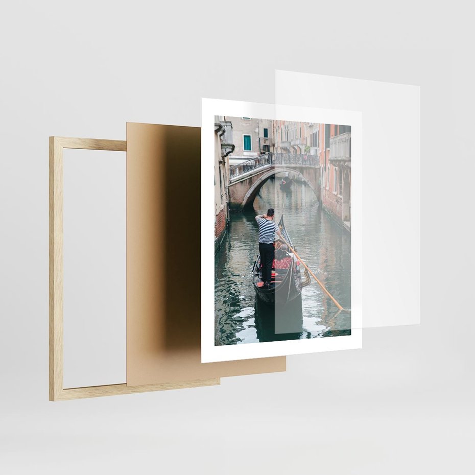 Plakat w ramie 40x50 - Kanały Wenecji - gondola, Wenecja - rama drewno