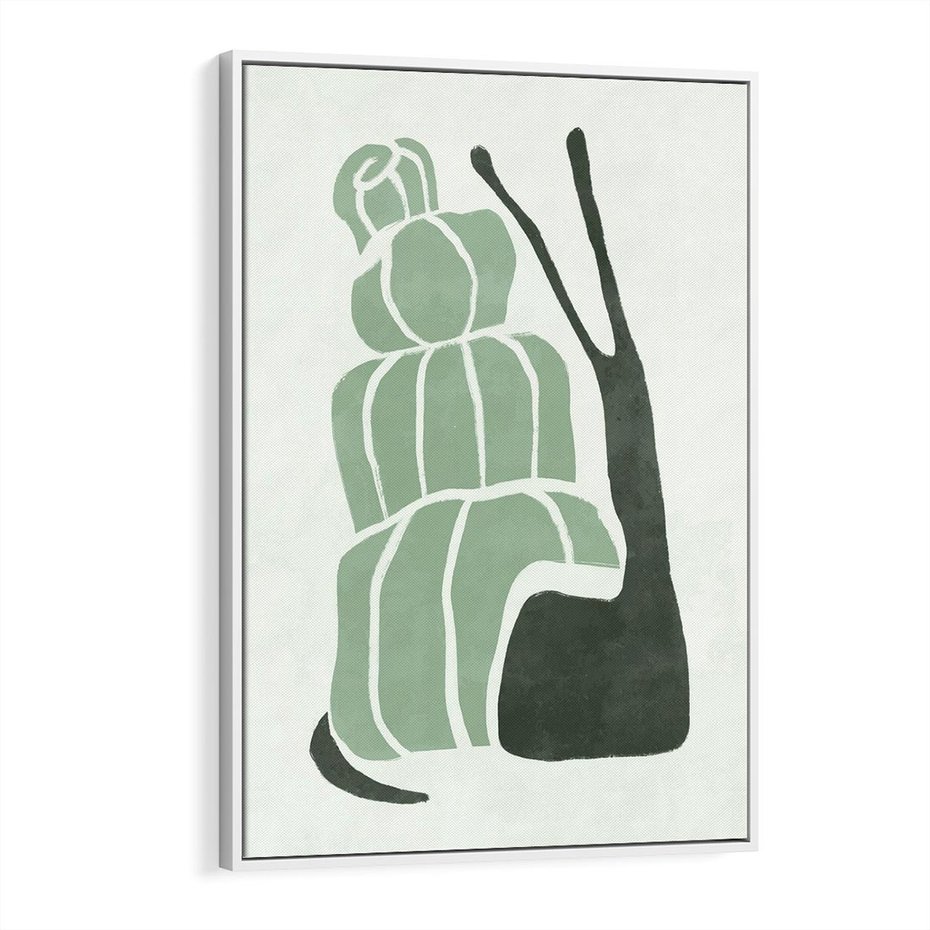Obraz w ramie 70x100 - Zielona Równowaga - abstrakcyjny zielony ślimak, skandynawski design - rama biała