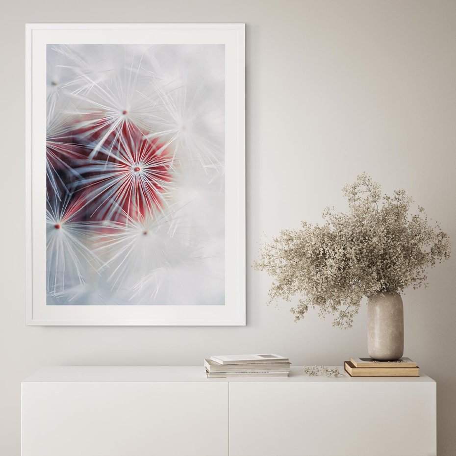 Plakat bez ramy 30x40 - Minimalistyczna Delikatność - zbliżenie, dmuchawce