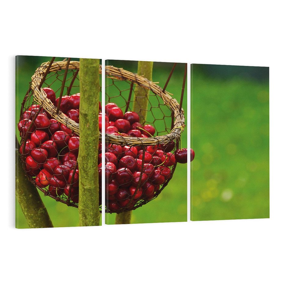 Obraz na płótnie 120x80 - Czereśnie w Koszyku Owocowy Skarb - czereśnie, koszyk