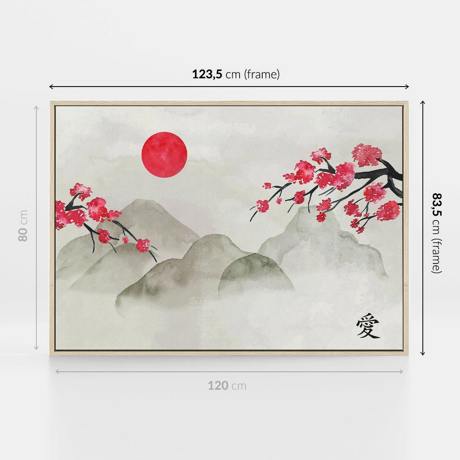 Obraz w ramie 120x80 - Harmonia Japandi - styl japandi, japonia - rama drewno