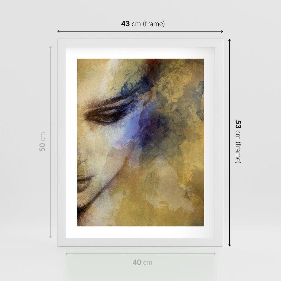 Plakat w ramie 40x50 - Graficzna ekspresja kobiecego portretu - portret, grafika - rama biała