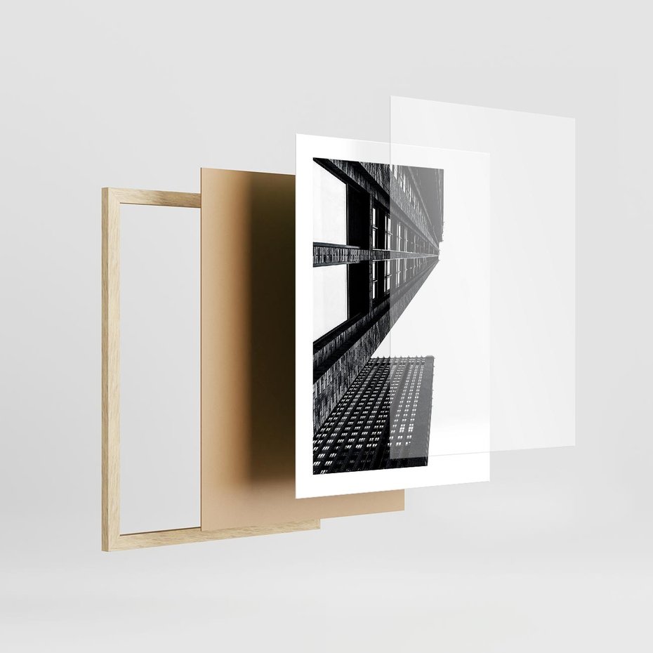 Plakat w ramie 30x40 - Geometryczna Asymetria - architektura, czarno białe zdjęcie - rama drewno