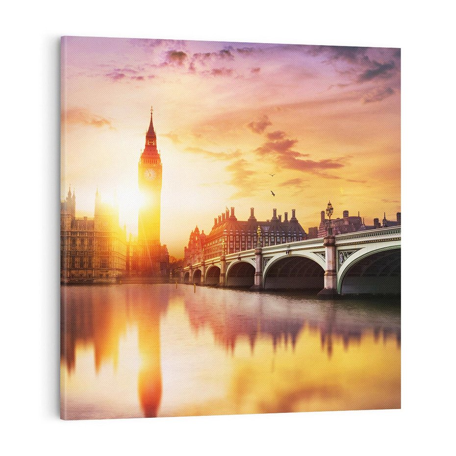 Obraz na płótnie 60x60 - Zachód słońca nad Big Benem i mostem - zachód, słońca