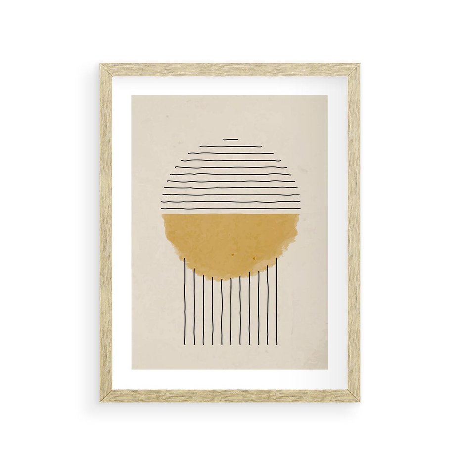 Plakat w ramie 30x40 - Podróżne Kreski - akwarelowa plama, geometryczne szkicowane kształty - rama drewno