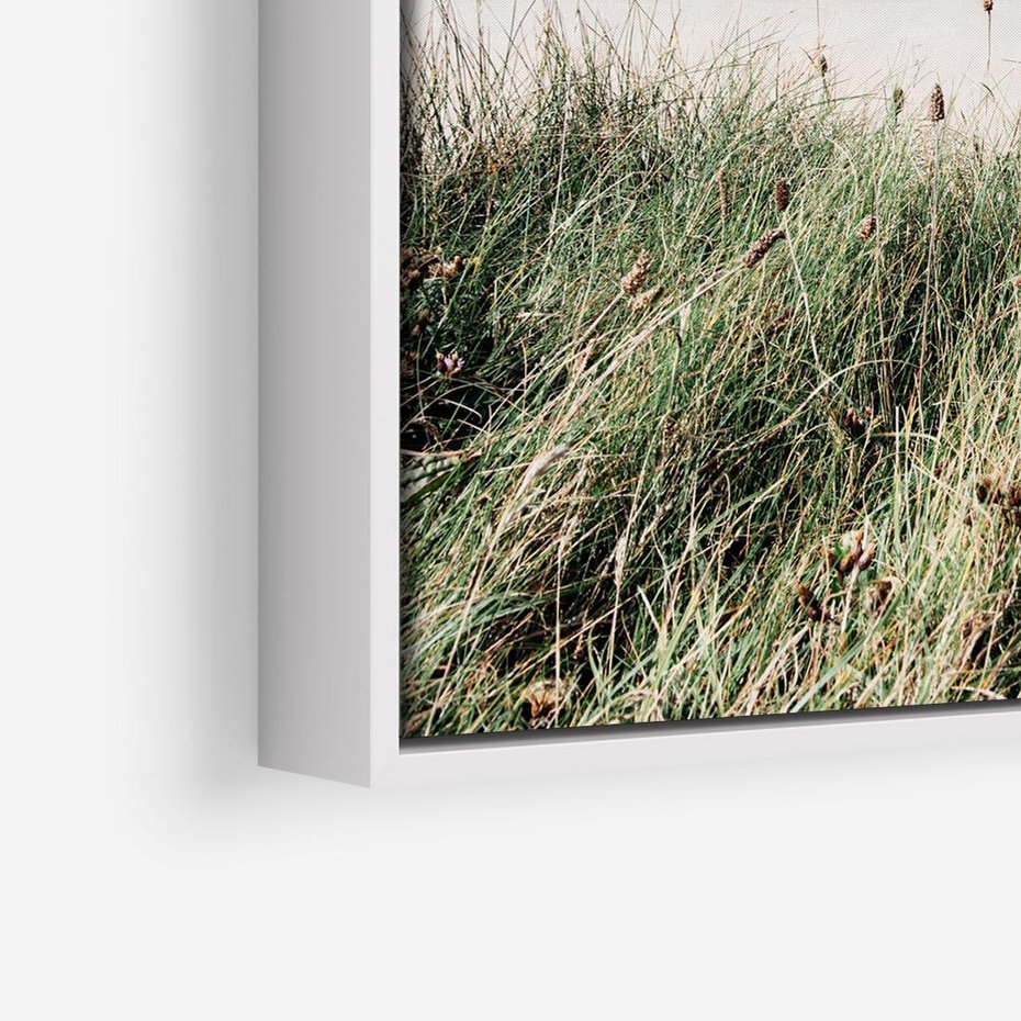 Obraz w ramie 50x50 - Harmonia Natury - widok z wydm, wydmy porośnięte trawami - rama biała