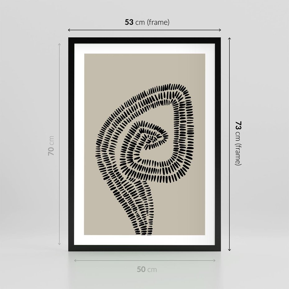 Plakat w ramie 50x70 - Nowoczesne Spektrum Wyobraźni - boho plakat, czarne kropki kreski - rama czarna
