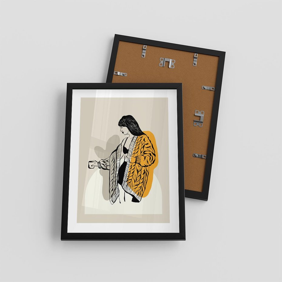 Plakat w ramie 30x40 - Żółte Akcenty w Grafice - grafika, minimalizm - rama czarna