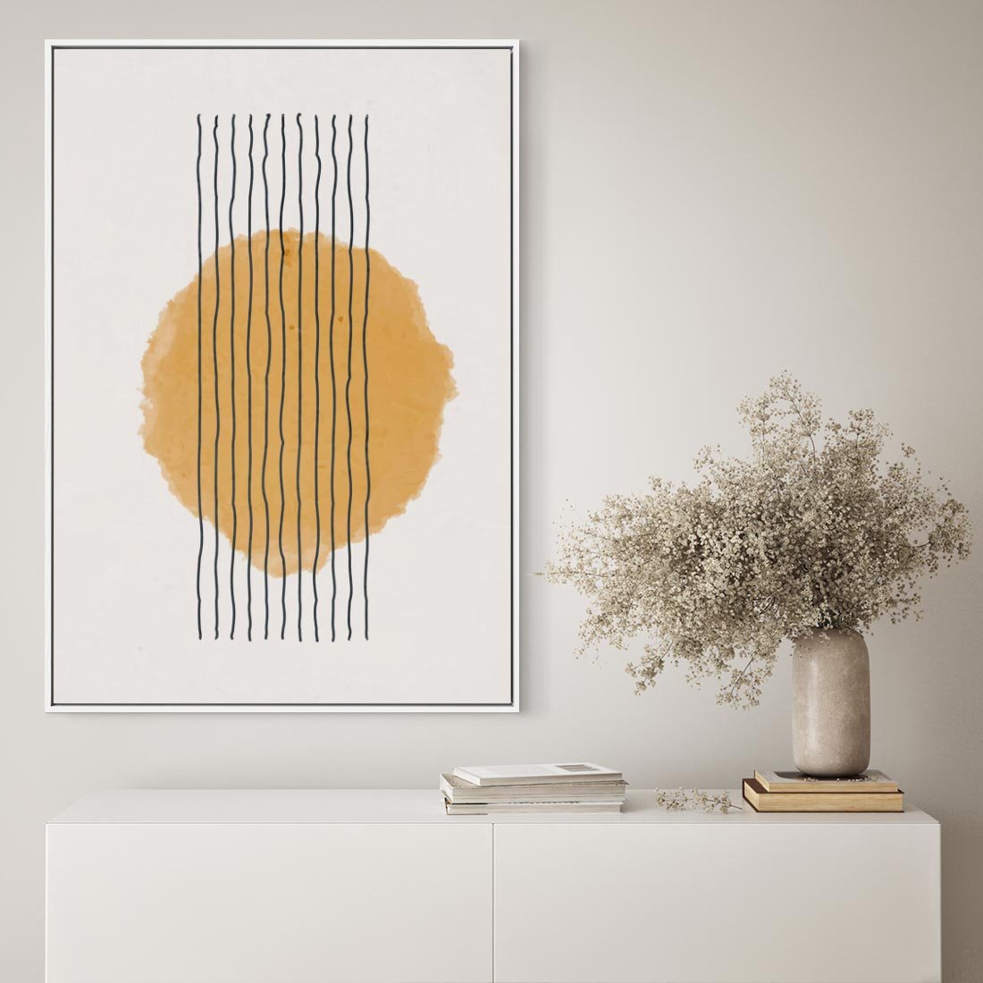 Obraz w ramie 50x70 - Taniec Emocji - abstrakcyjne akwarelowe plamy, nieregularne kreski - rama biała