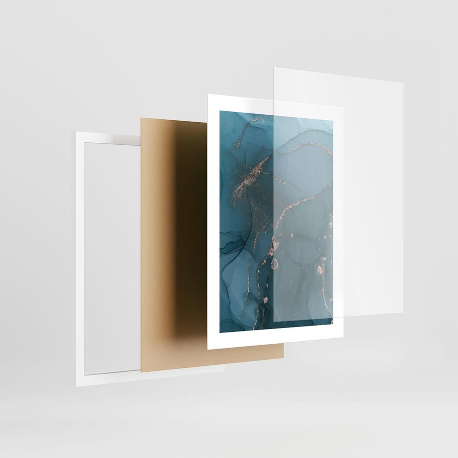Plakat w ramie 30x40 - Marmurowa Elegancja: Kolory Oceanu - marmur, kolory oceanu - rama biała