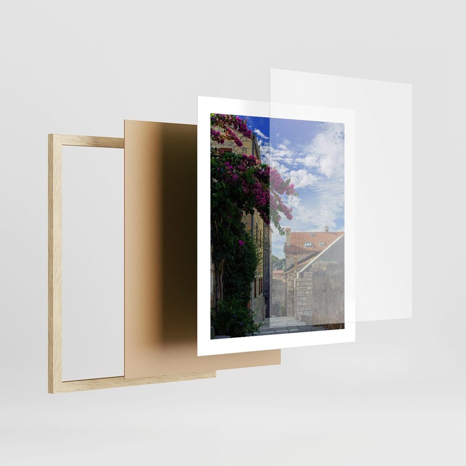 Plakat w ramie 40x50 - Uliczka: perspektywa w mieście - uliczka, perspektywa - rama drewno