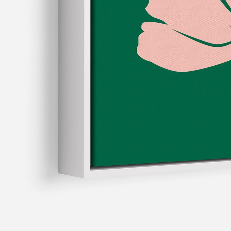 Obraz w ramie 70x100 - Rozbijające Echa - abstrakcyjne kwiaty, zielone tło - rama biała