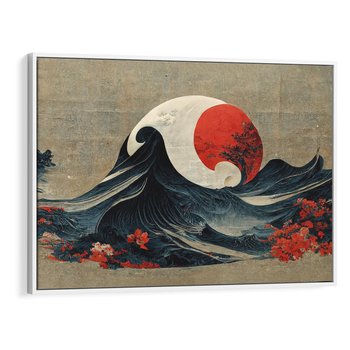 Obraz w ramie 100x70 - Requiem dla marzeń - sztuka japońska, fale oceanu - rama biała