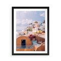 Plakat w ramie 50x70 - Błękit Morza i Białe Domki - Santorini, wyspa - rama czarna