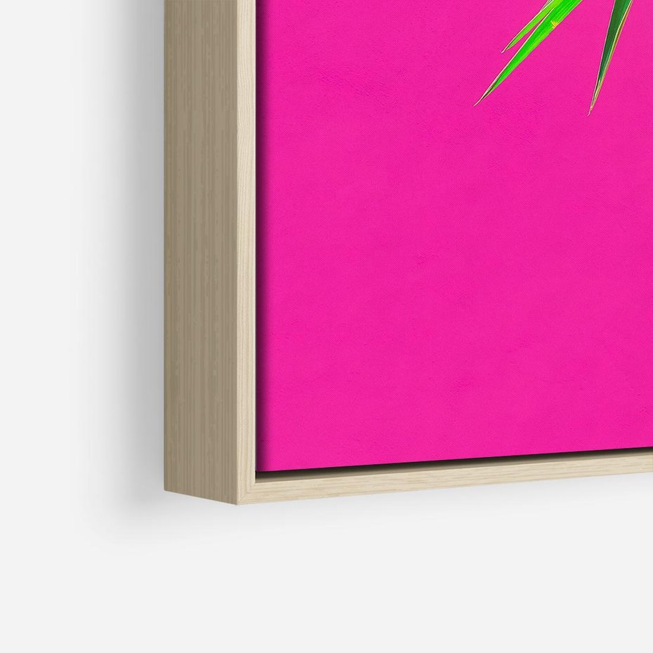 Obraz w ramie 50x50 - Retro Stylizacja - palma, liście - rama drewno