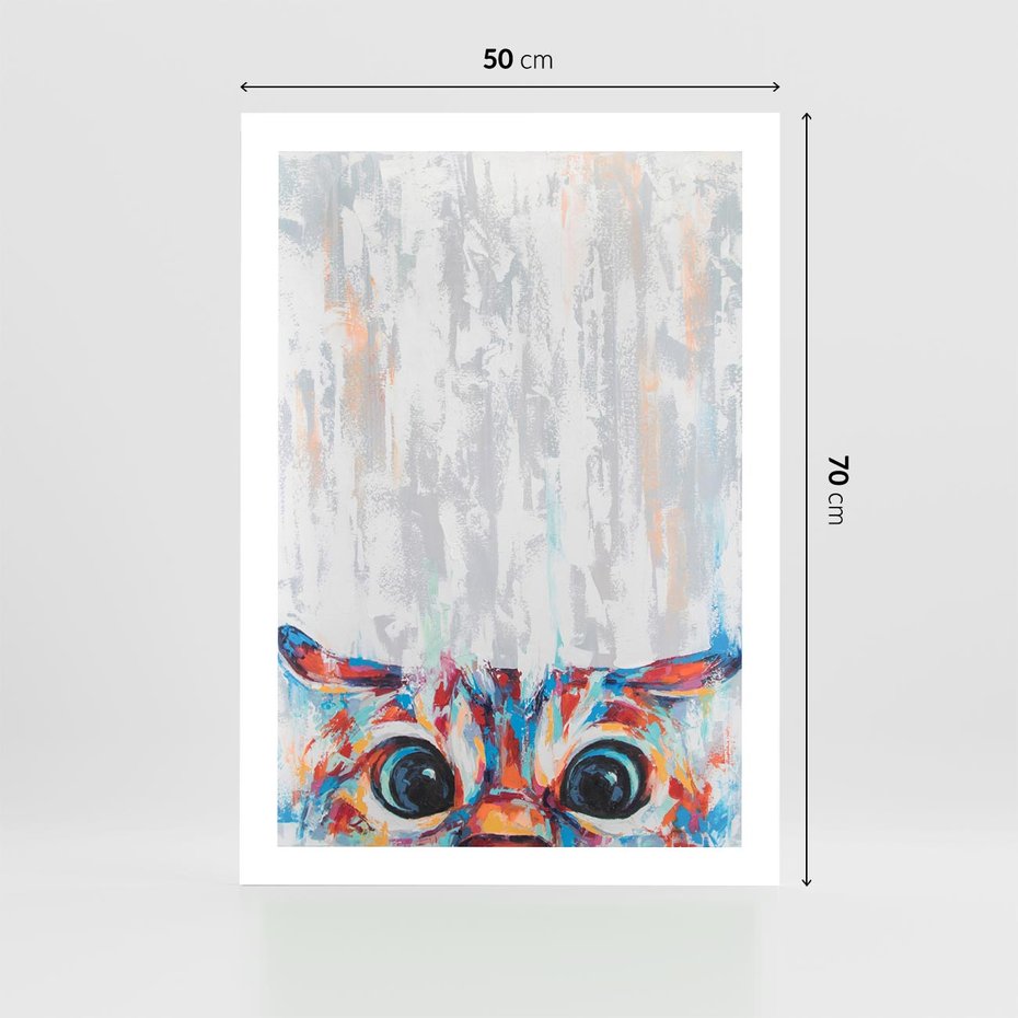 Plakat bez ramy 50x70 - Co ja Widzę - obraz olejny, śmieszny obraz kota
