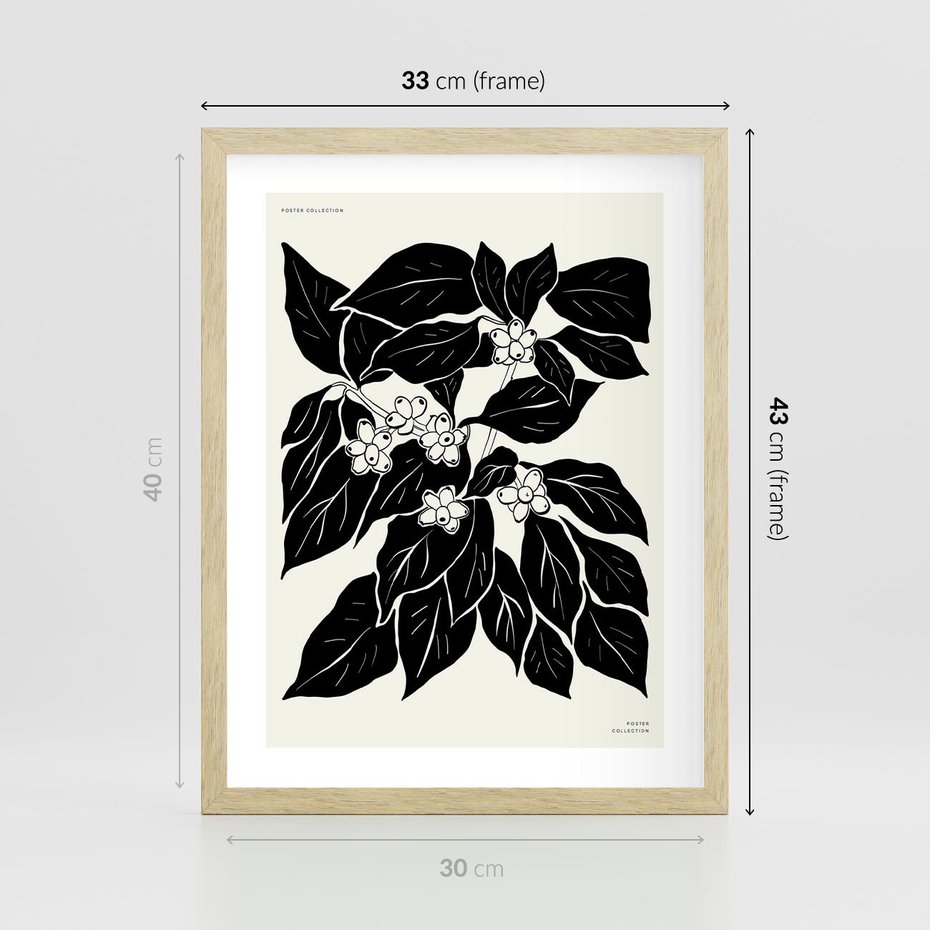 Plakat w ramie 30x40 - Ruchome szkicowe odbicia - czarno biała grafika, roślinność - rama drewno
