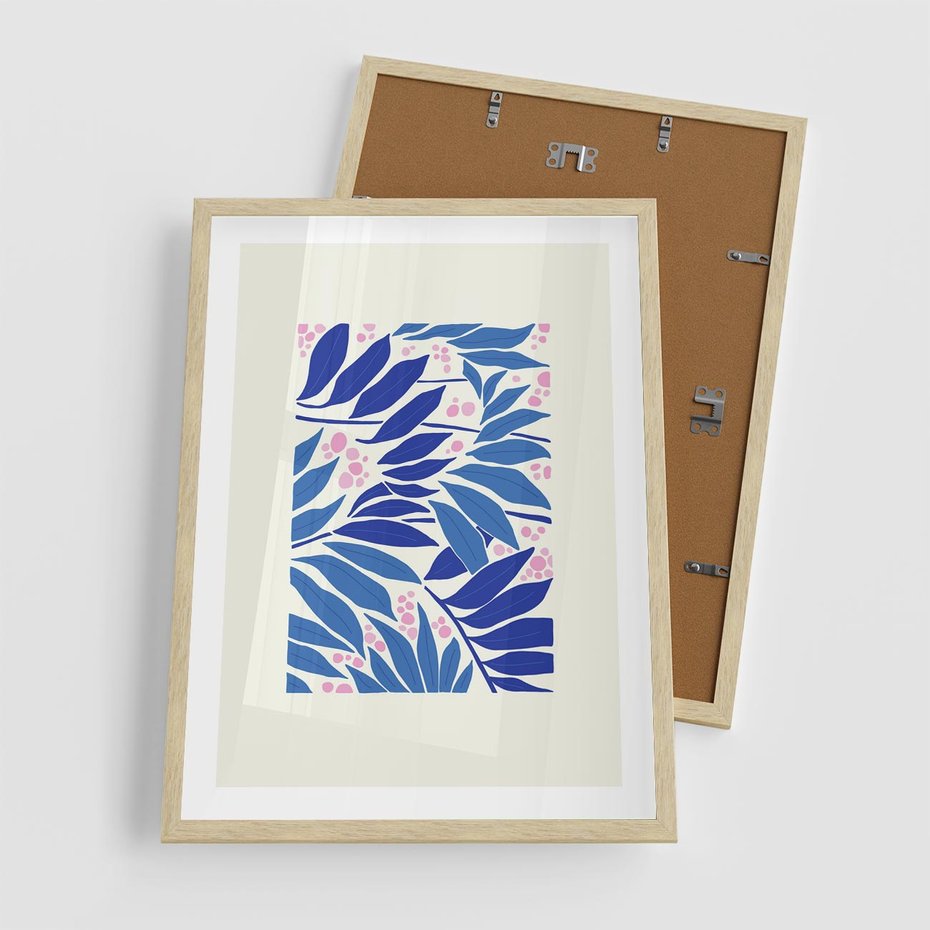 Plakat w ramie 50x70 - Kolorowy Wir - liściasta kompozycja, nowoczesny plakat - rama drewno