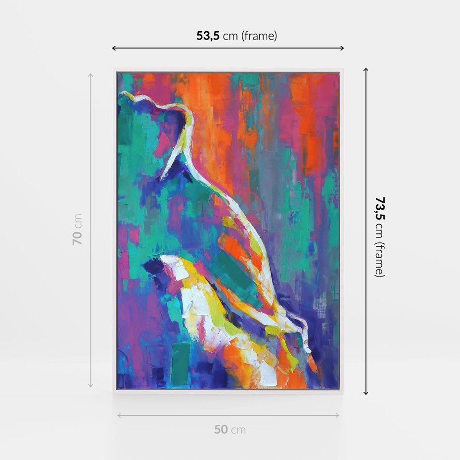 Obraz w ramie 50x70 - Olejne Wibrujące Emocje - abstrakcyjny obraz, różne kolorowe maźnięcia pędzla - rama biała