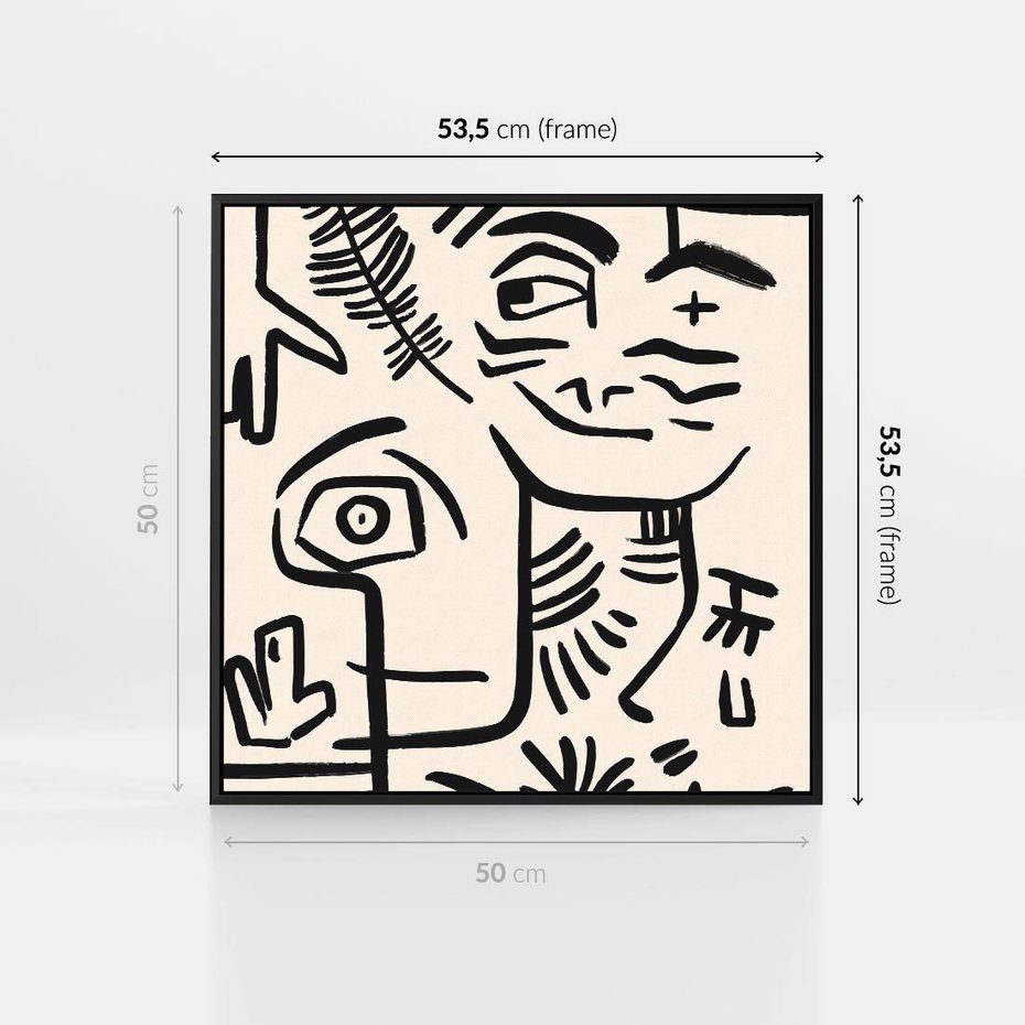 Obraz w ramie 50x50 - Ekspresyjne Odbicia Współczesności - abstrakcyjna grafika, minimalizm - rama czarna