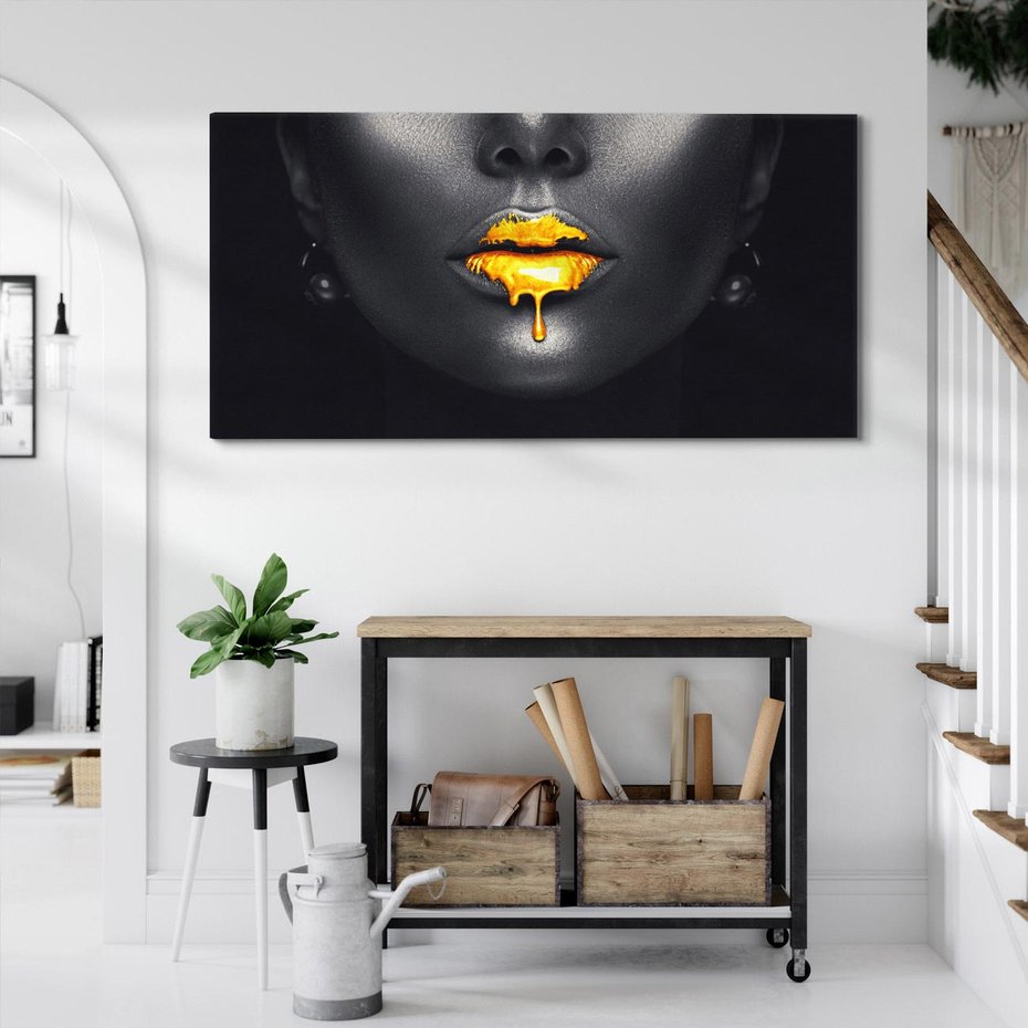 Obraz na płótnie 100x50 - Złote Usta Kobiety - złote, usta
