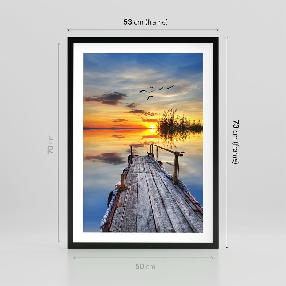 Plakat w ramie 50x70 - Zachód słońca na pomostach - zachód, słońca - rama czarna