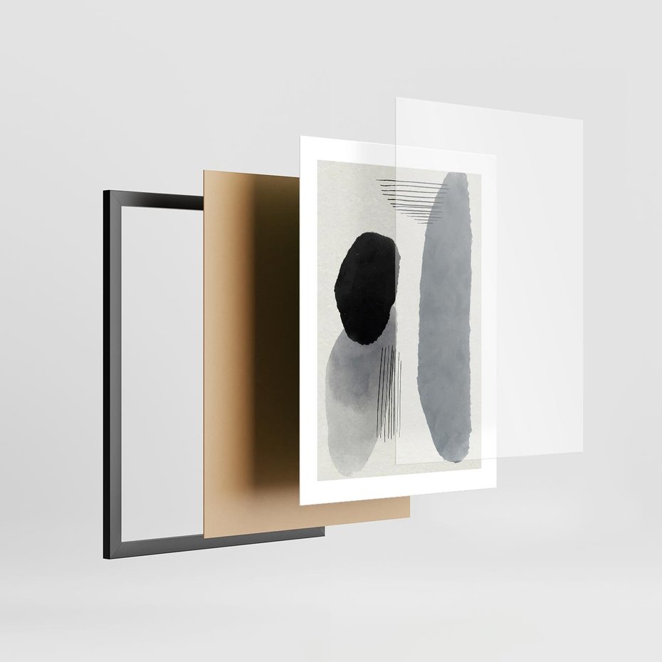 Plakat w ramie 30x40 - Abstrakcyjna Gra Szarości - abstrakcyjna grafika, akwarela - rama czarna
