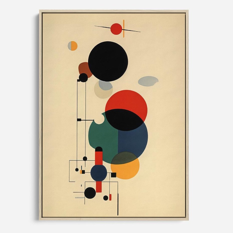 Obraz w ramie 50x70 - Migocące Impresje Odniesień - abstrakcyjna geometryczna kompozycja, koła linie - rama drewno