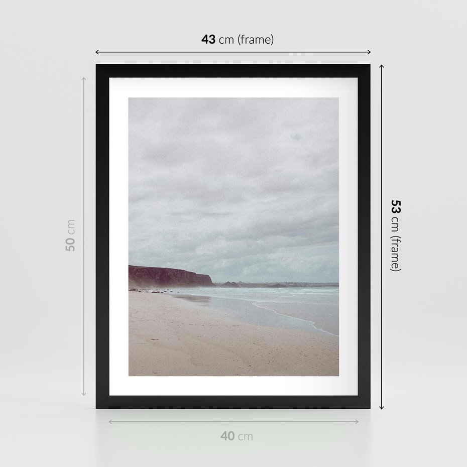 Plakat w ramie 40x50 - Mglista Plaża - plaża, mglisty krajobraz - rama czarna