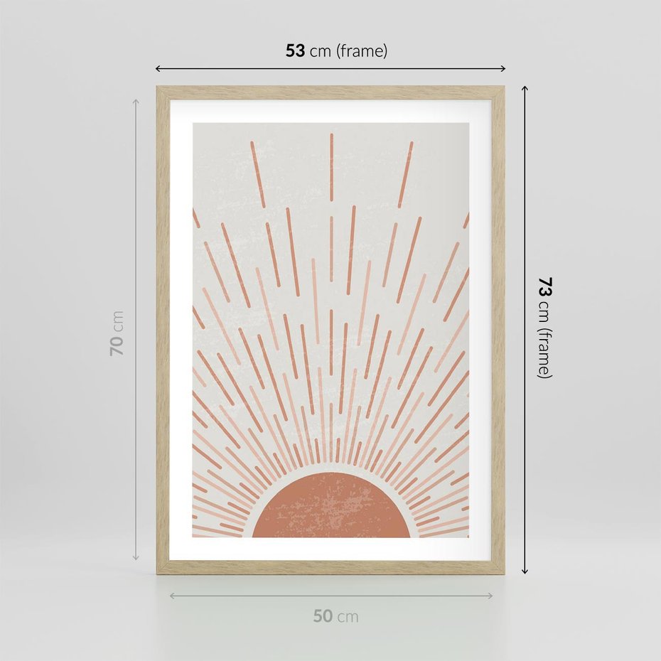 Plakat w ramie 50x70 - Słońce w Stylu Boho - słońce, grafika boho - rama drewno