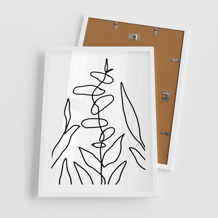 Plakat w ramie 50x70 - Liście Mocy - mroczna sztuka, minimalizm - rama biała