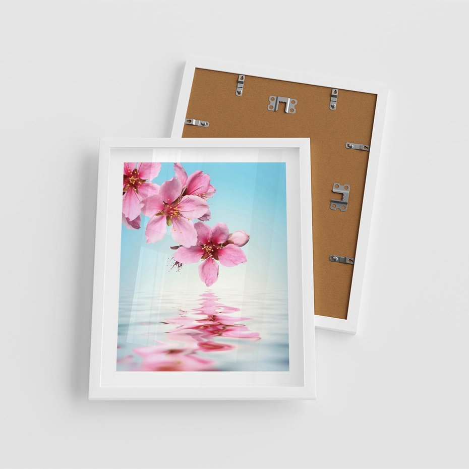 Plakat w ramie 40x50 - Magia kwitnącej wiśni - kwitnąca, wiśnia - rama biała